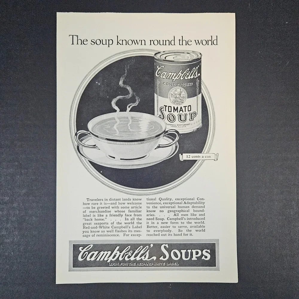 1927 Campbell's Tomato‎ Soup Vintage Print Ad 12 Cents A Can Kitchen Decor Food